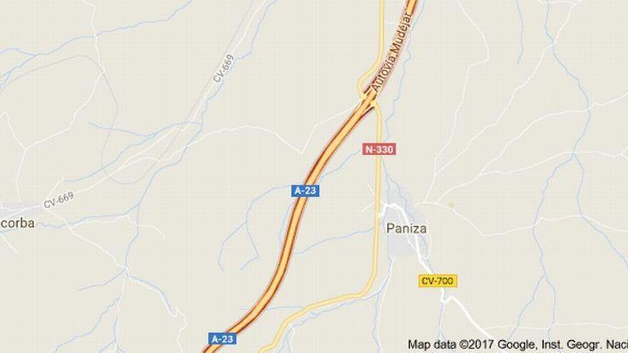 Tres heridos en un accidente en la A23 en Paniza