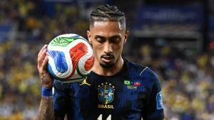 TOPSHOT - Brazils forward #11 Raphinha holds the ball during the 2026 World Cup Group C football match between Brazil and Haiti at the Philadelphia Stadium in Philadelphia on June 19, 2026. (Photo by ROBERTO SCHMIDT / AFP)