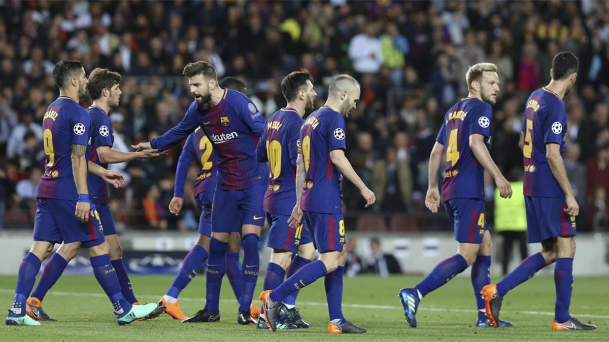 Los jugadores del Barça celebran su triunfo ante la Roma en la Champions 2017/18