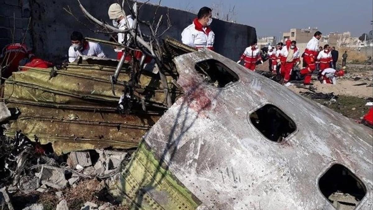 Restos del avión ucraniano derribado por un misil iraní el pasado miércoles.