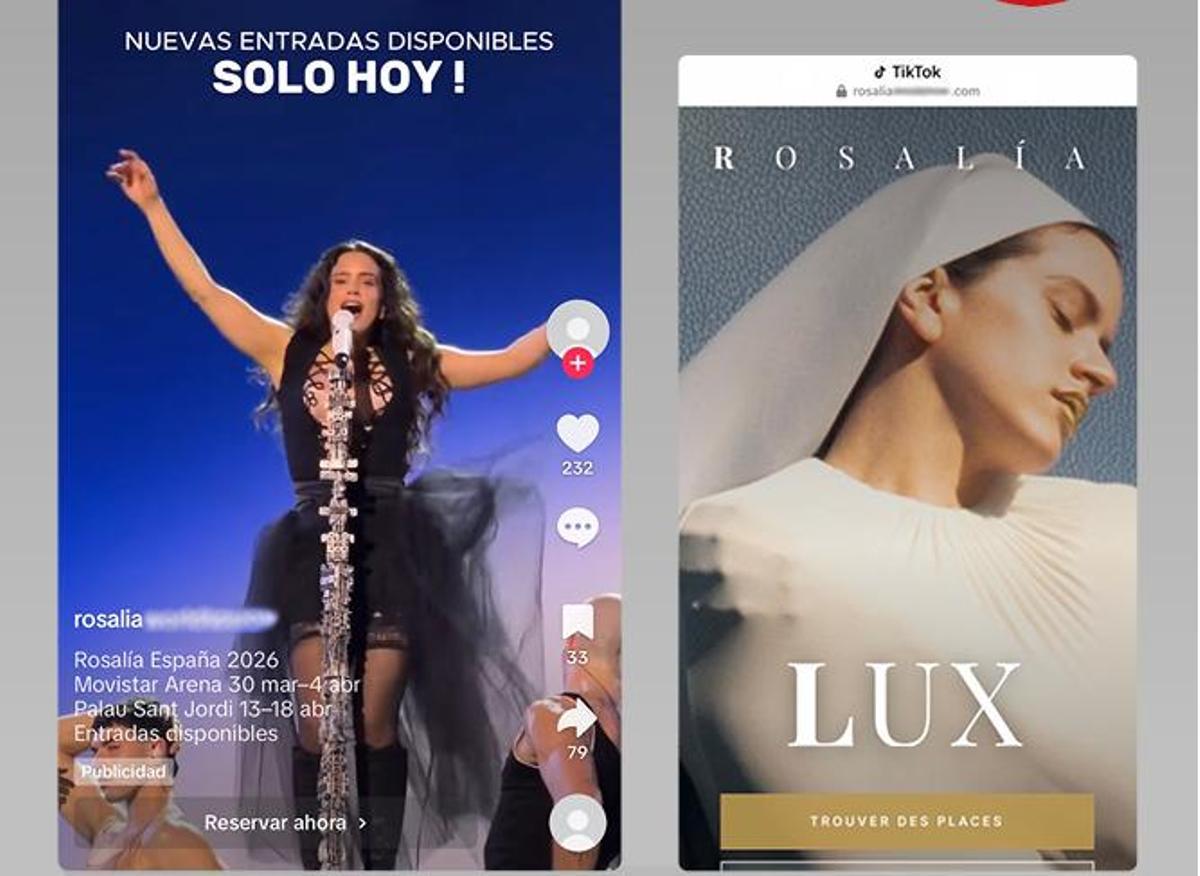 Dos anuncis fraudulents de venda d'entrades pels concerts de Rosalía a Barcelona