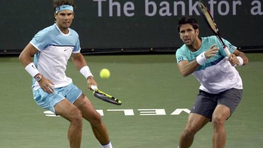 Rafel Nadal y Fernando Verdasco en su partido de dobles.