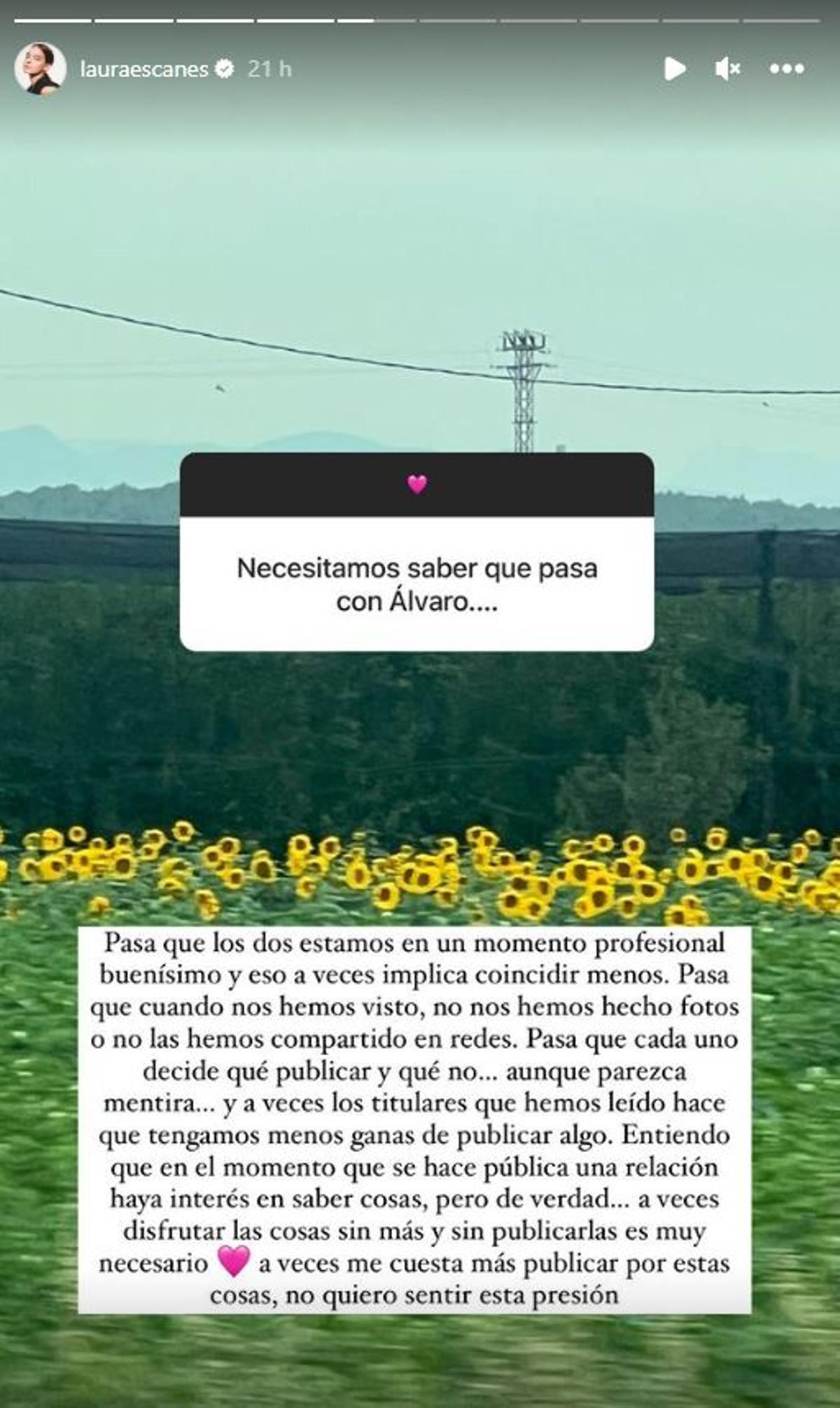 Historia de Instagram de Laura Escanes sobre su separación de Álvaro de Luna