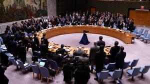 Momento del minuto de silencio en el Consejo de Seguridad de la ONU, este viernes.