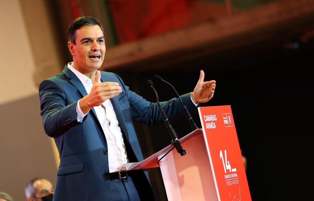 El presidente del Gobierno, Pedro Sánchez, en la apertura del XIV Congreso del PSOE en Canarias. 