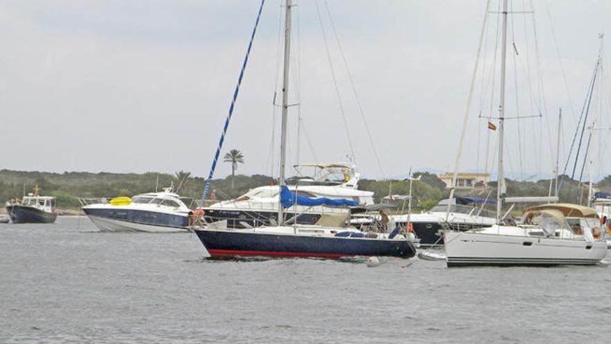 Barcos fondeados en el campo de boyas ecológicas de s´Espalmador.