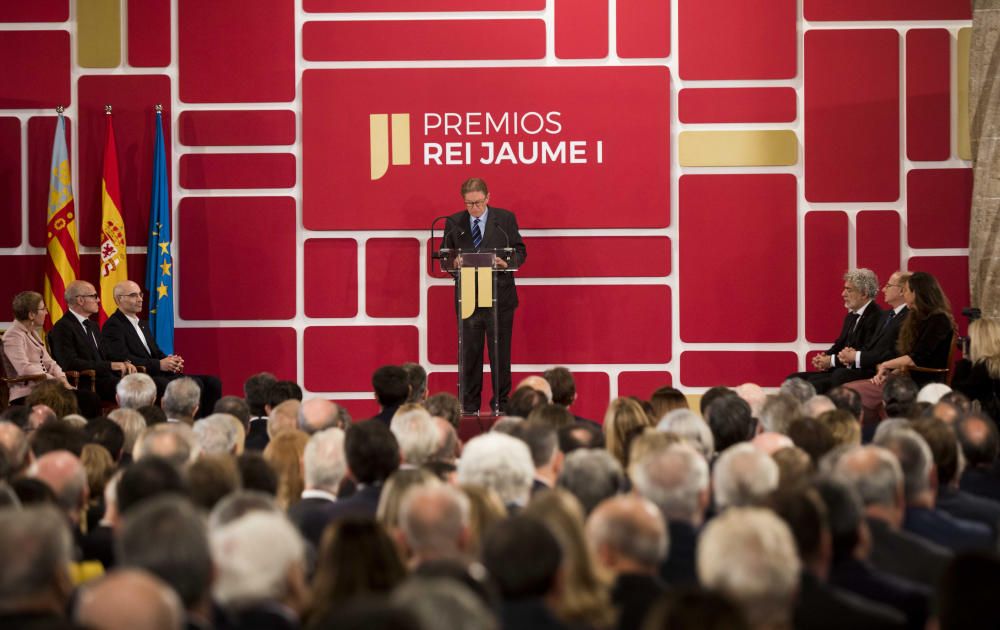 Instante de la ceremonia de entrega de los Premios Jaume I en la Lonja de València.