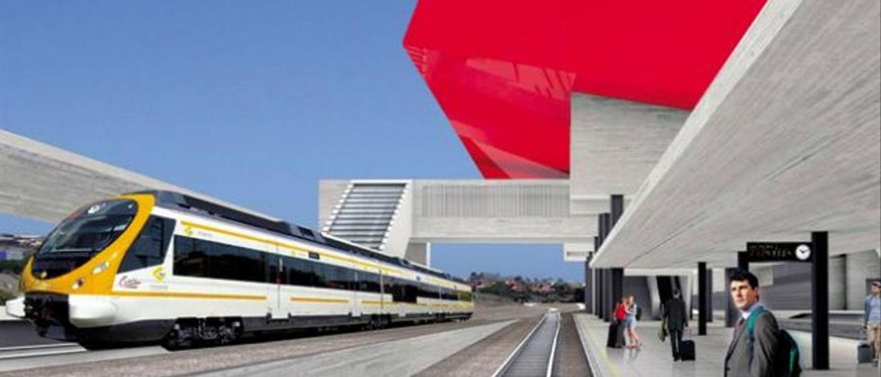 Infografía de un tren dentro de una estación, en el trazado en Gran Canaria.