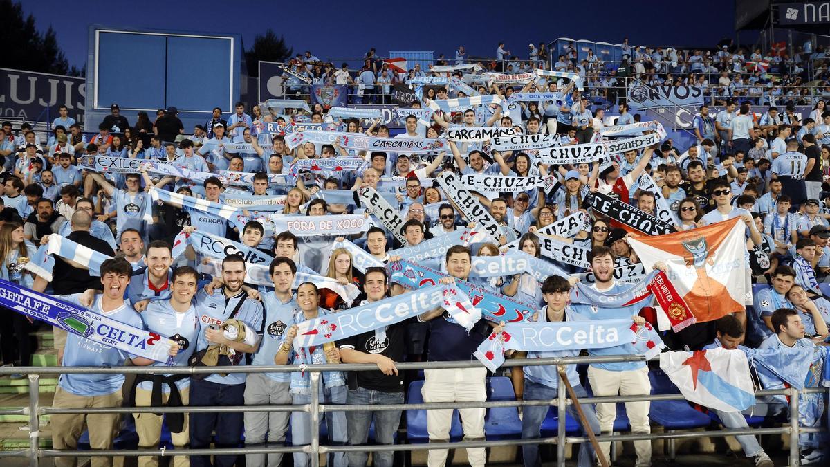 Aficionados del Celta en Getafe en el último desplazamiento masivo de la pasada temporada