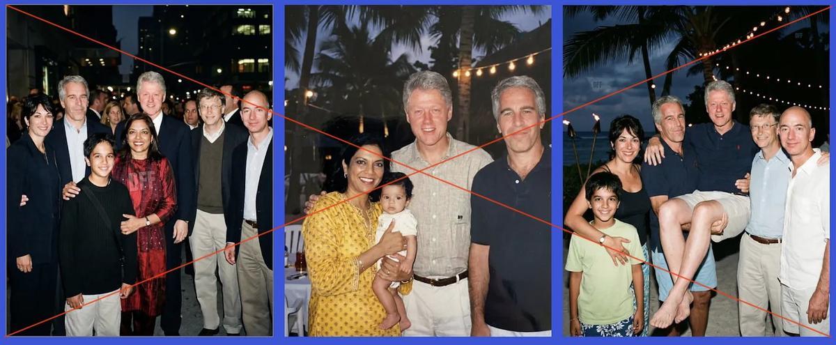 Imágenes falsas generadas por Ia que muestran a políticos, empresarios y al alcalde de Nueva York Zohran Mamdani de pequeño junto al pedófilo convicto Jeffrey Epstein.