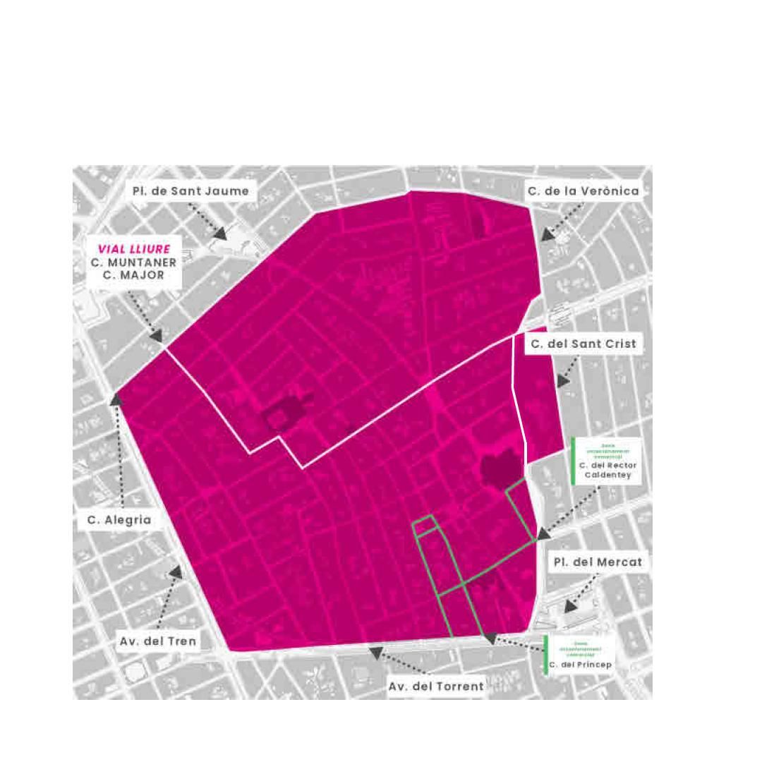 Mapa con la ZPR delimitada en el centro de Manacor. |   