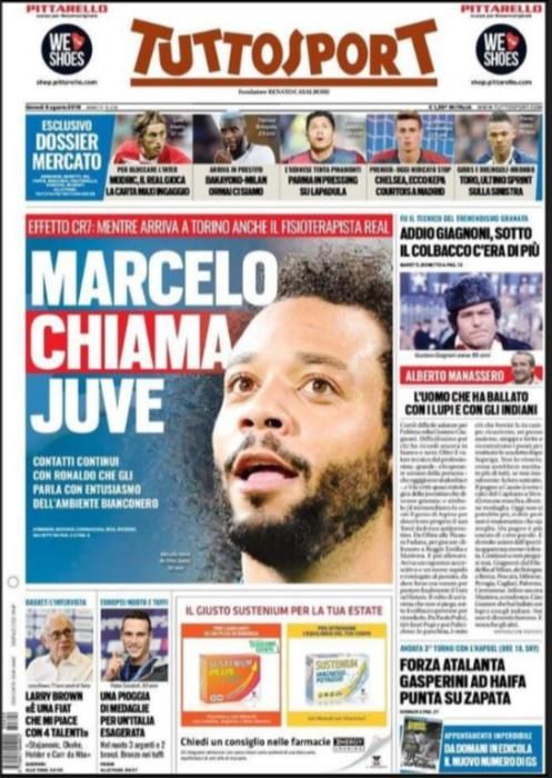 Portada TUTTOSPORT jueves 9 de agosto de 2018