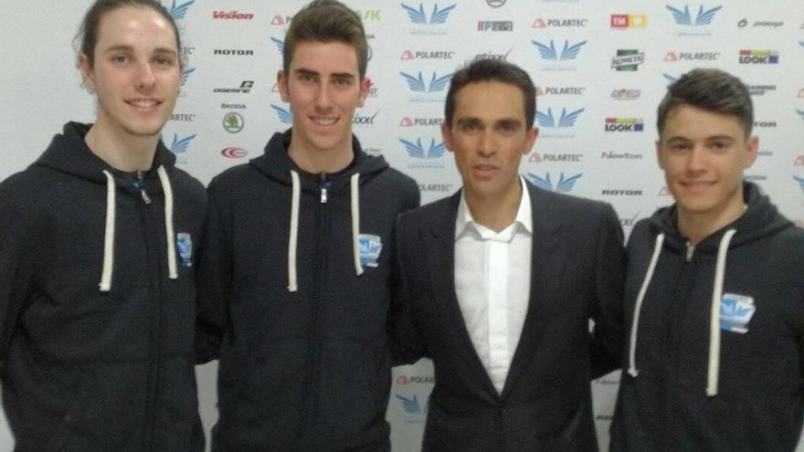 Joan Martí Bennàssar, Maties Gornals, Alberto Contador y Tomeu Gelabert ayer en Móstoles.