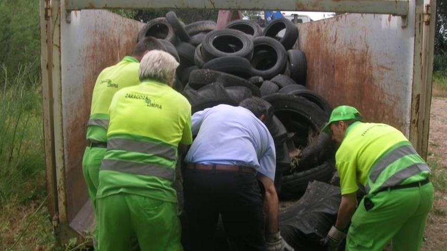 El consistorio limpia en 2 días 4.000 kilos de neumáticos abandonados