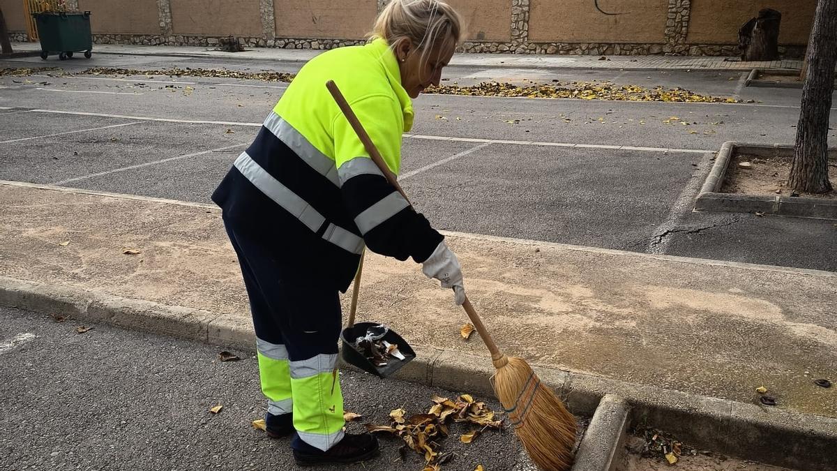 Una trabajadora del servicio de limpieza de Girsa en l'Alcúdia de Crespins.