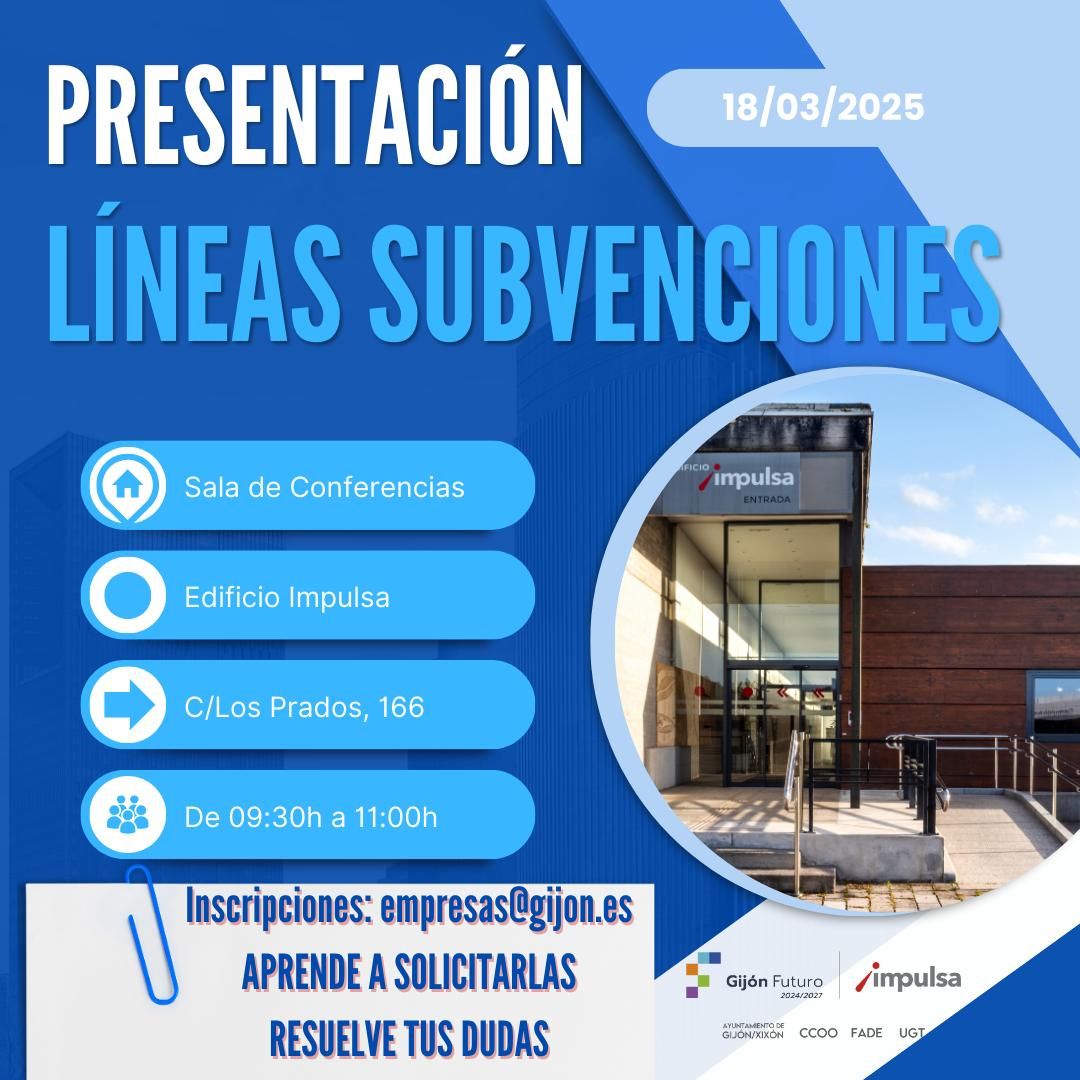Cartel de la presentación de las Líneas de Subvenciones de Gijón Impulsa