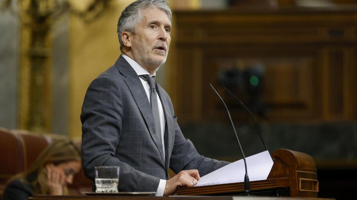 El ministro del Interior, Fernando Grande Marlaska, durante su comparecencia en el Pleno del Congreso que se celebra este miércoles.