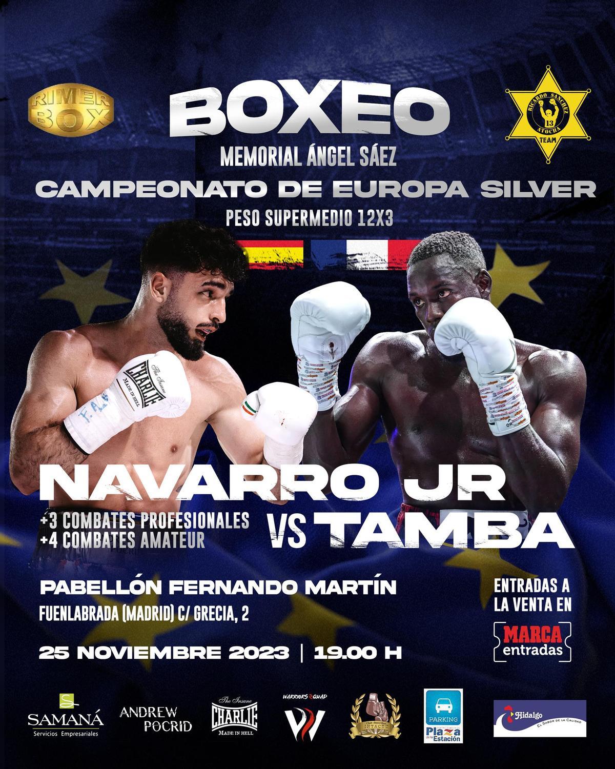 Cartel de la velada en la que pelea José Luis Navarro Jr. El Cazador ante Tamba.