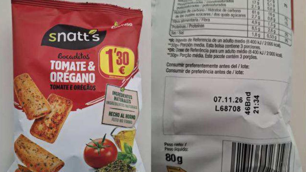 La AESAN alerta de la presencia de partículas metálicas en un lote de bocaditos de tomate y orégano de la marca Snatt s