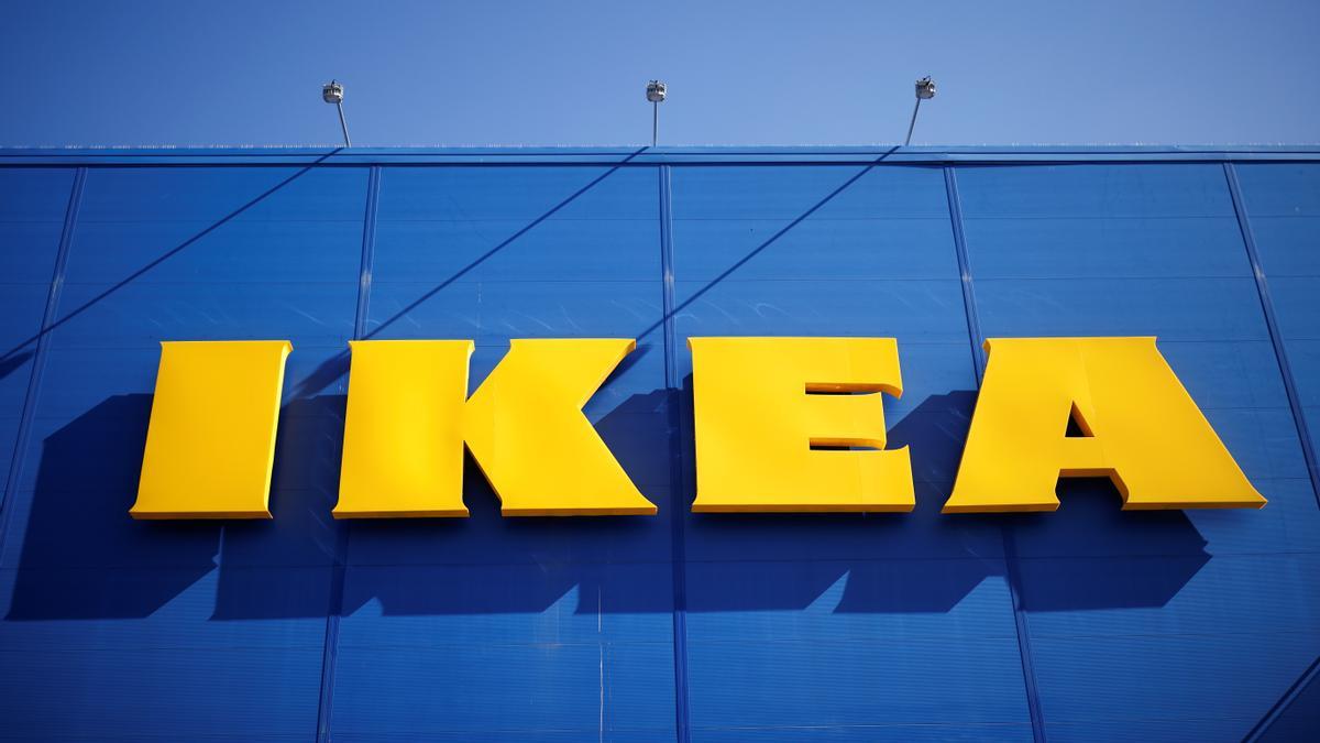 The company&#039;s logo is seen outside of an IKEA Group store in Saint-Herblain near Nantes