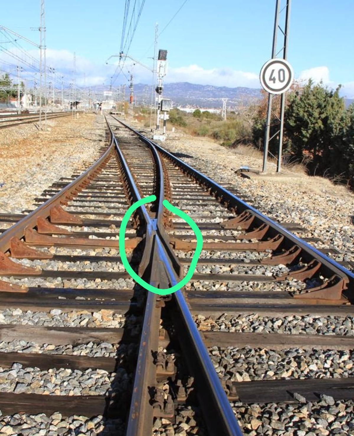 Detalle de doble corazón del cambio de vía.