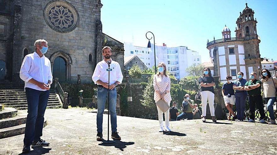 El president del PP, Pablo Casado, durant la intervenció a Pontevedra