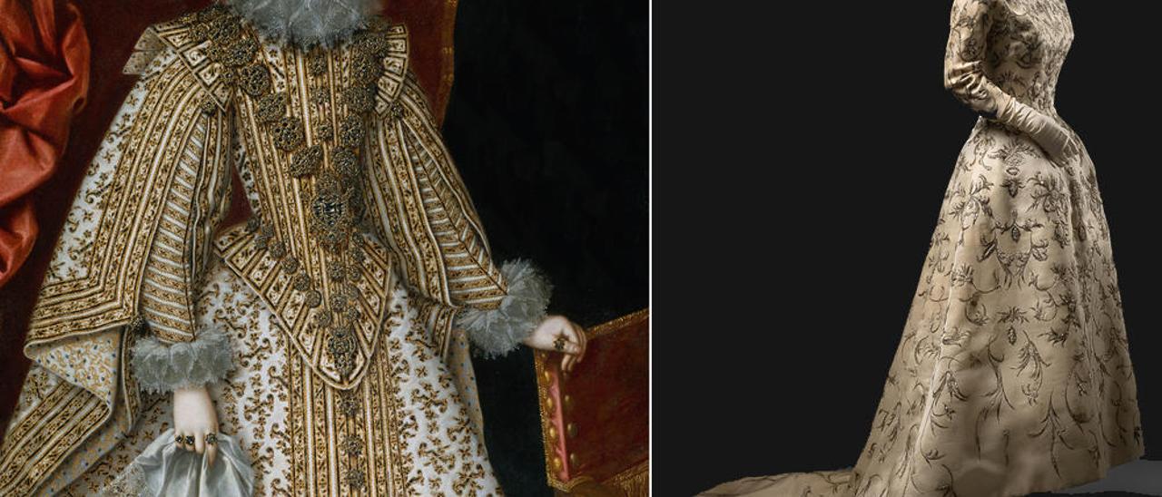 Retrato de Isabel de Borbón en 1620 y un vestido de novia de Balenciaga en 1957.