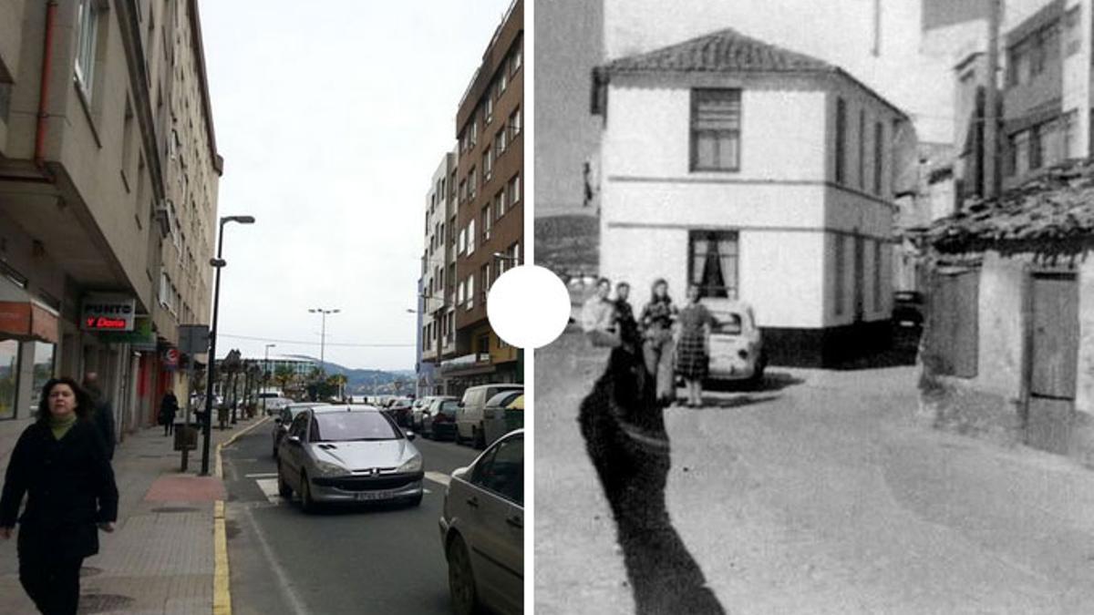 La calle Venezuela, en Sada, en la actualidad y antes de los años sesenta, con el río Maior al descubierto.