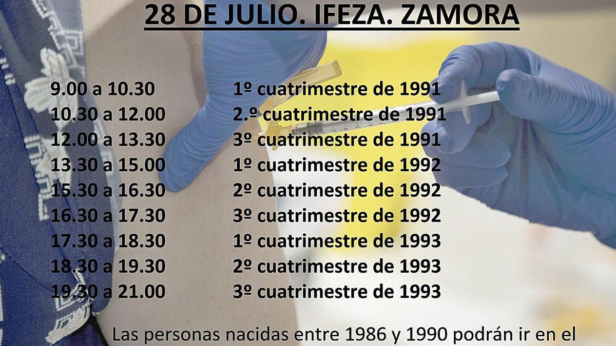 Cuadro con los horarios de vacunación para este miércoles. |