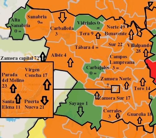 Mapa actualizado de contagios semanales por zonas básicas de salud