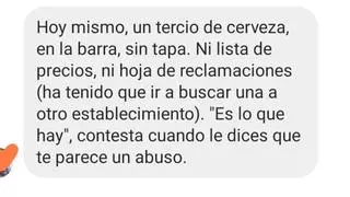 Un cliente pierde los papeles al conocer el precio de la cerveza que se estaba tomando: "Un tercio, en la barra, sin tapa..."