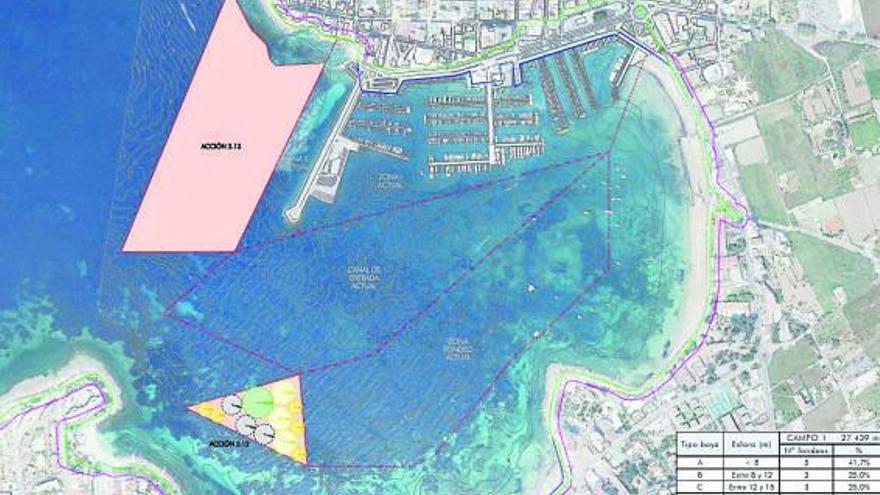 Propuesta de nuevos amarres y zona de prohibición de la bahía de Sant Antoni. | P.G.P.B.