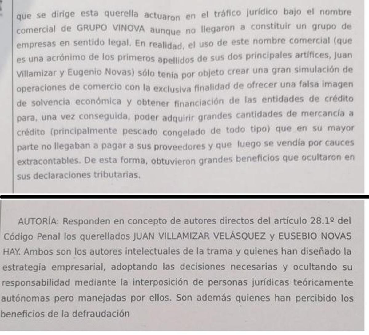 Extractos del informe de Fiscalía de Pontevedra (DIP 13/23) sobre el vínculo de Novás con Villamizar y Vinova