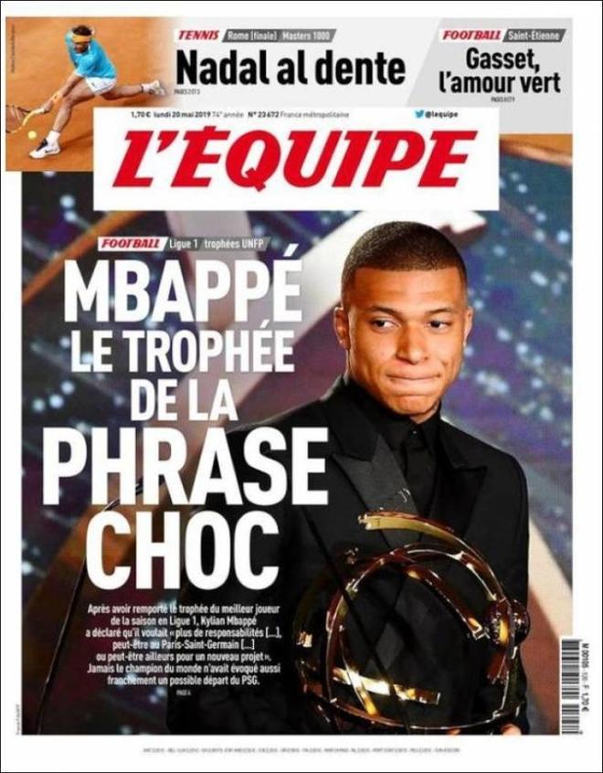 Esta es la portada de LEquipe del 20 de mayo