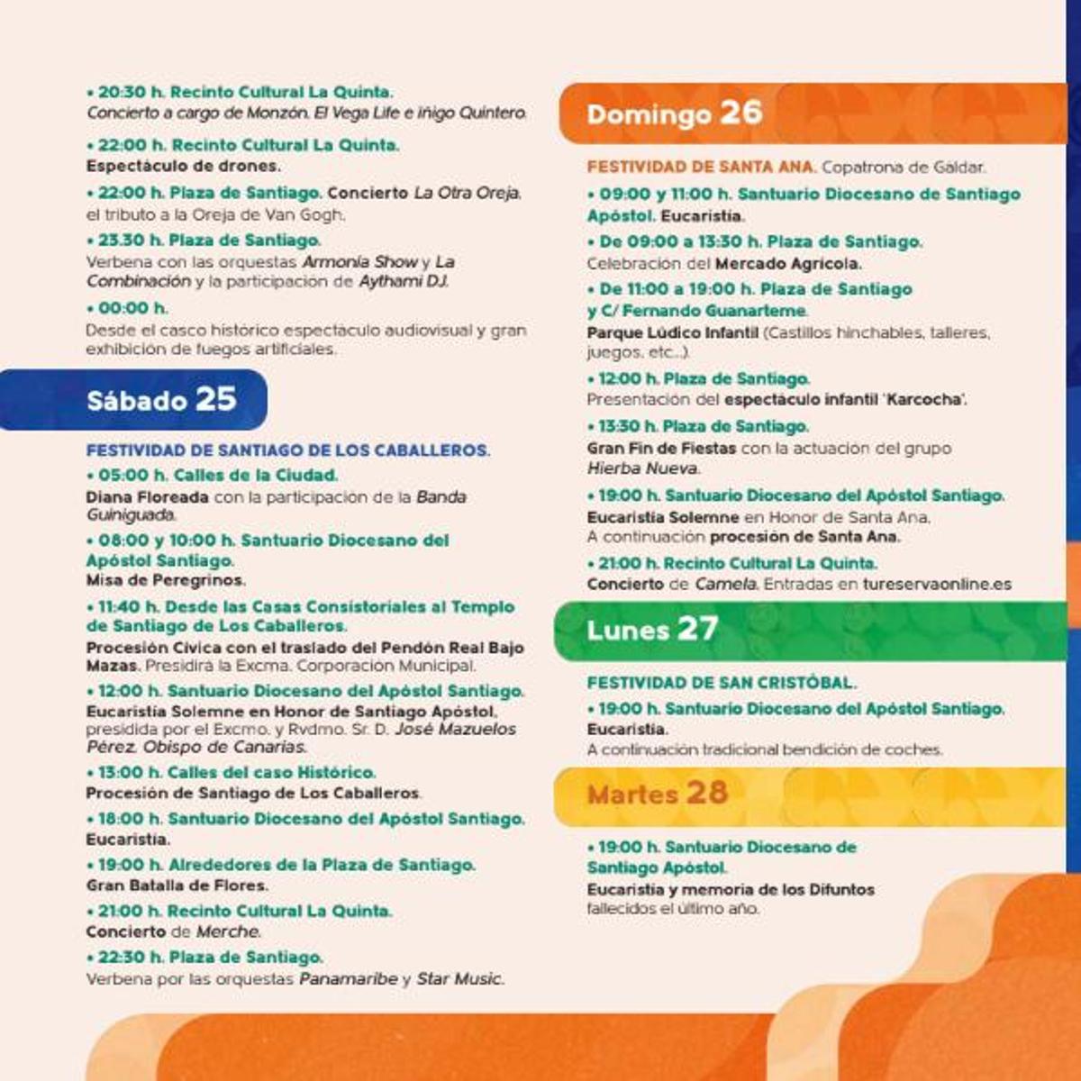 Cartel programa de fiestas de Gáldar de este fin de semana.