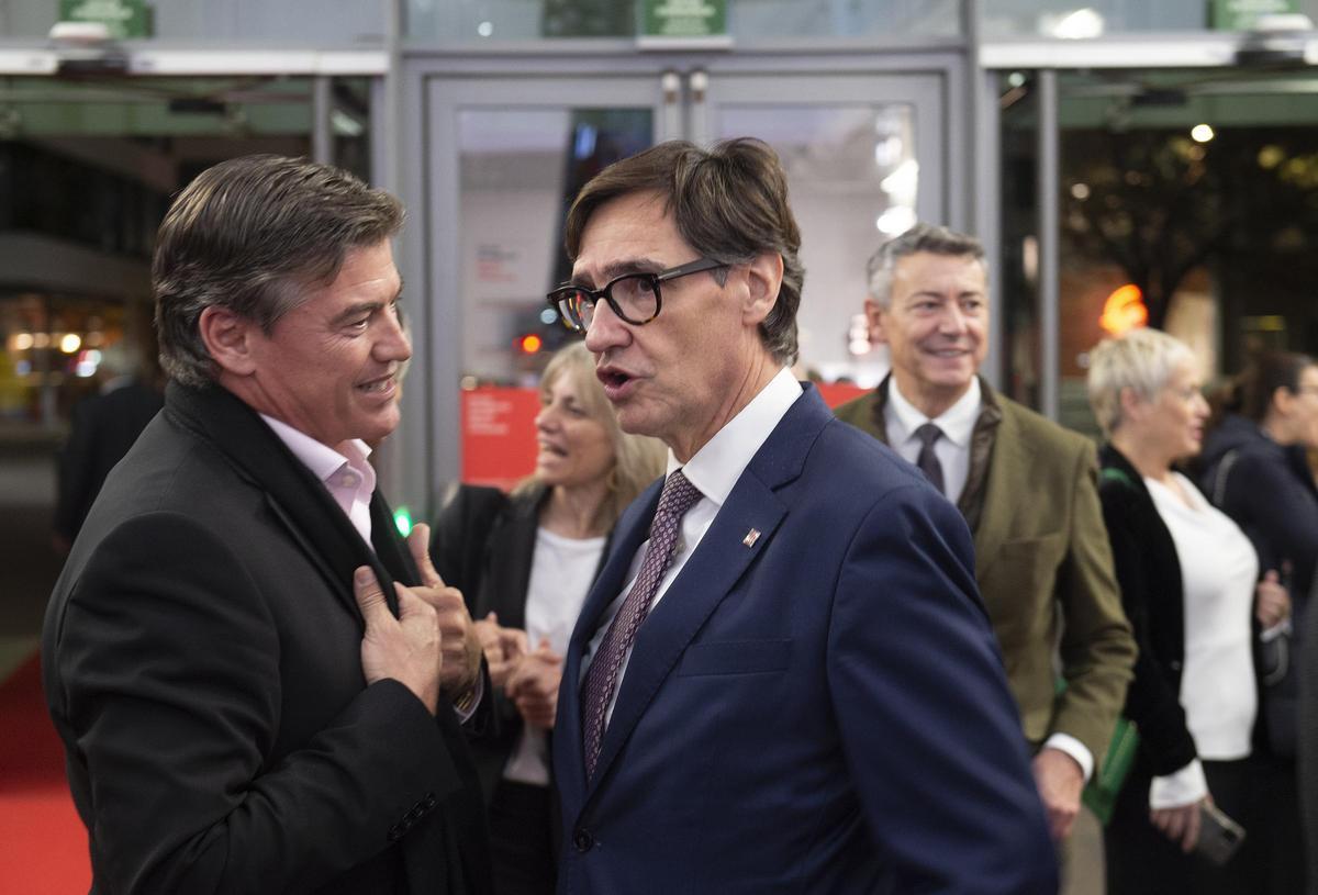 Antoni Cañete, de Pimec, con Salvador Illa, del PSC.