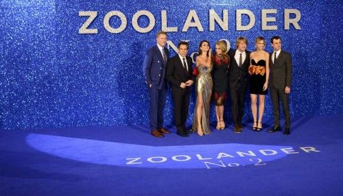 Will Ferrell, Ben Stiller, Penelope Cruz, Christine Taylor, Owen Wilson, Kristen Wiig and Justin Theroux  pose for photographers at the screening of Zoolander 2 at a cinema in central London