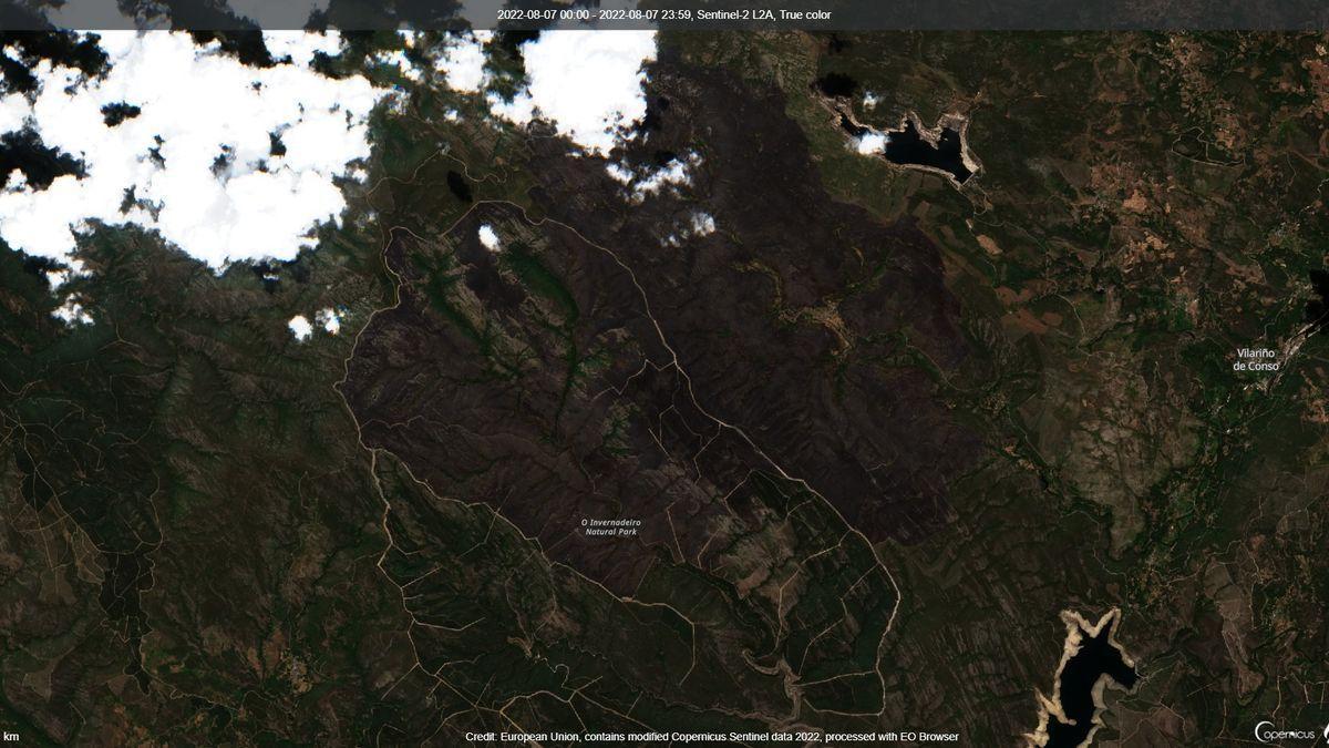 La cicatriz del incendio de Vilariño de Conso, de 7.000 hectáreas según la Xunta, en el parque natural del Invernadeiro.