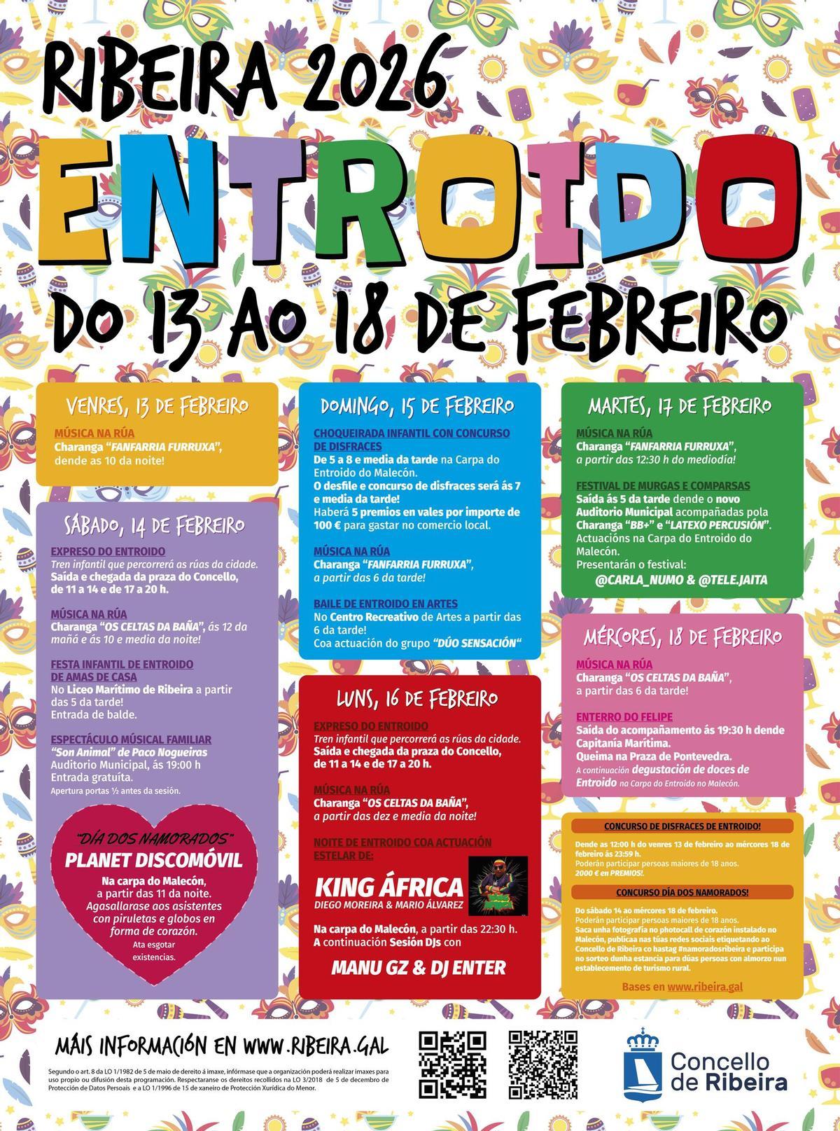 Cartel promocional das actividades do Entroido en Ribeira.