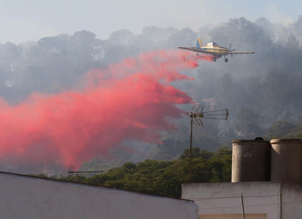 Efectivos y vecinos apagando el fuego