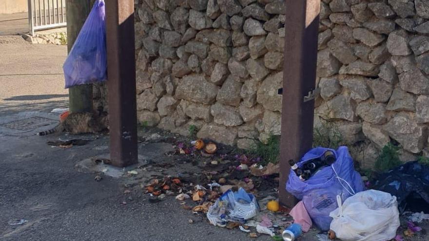 Basura tirada en el suelo en un punto de recogida de Establiments.