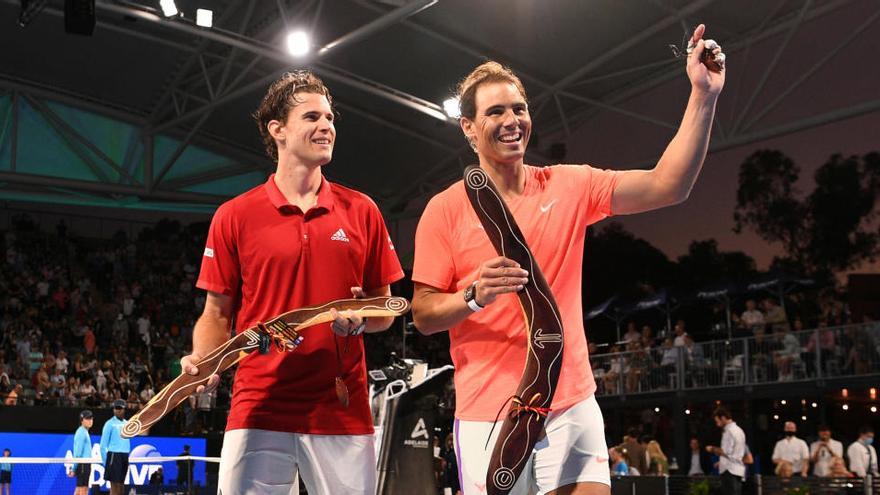 Nadal y Thiem, tras su partido de exhibición en Adelaida.