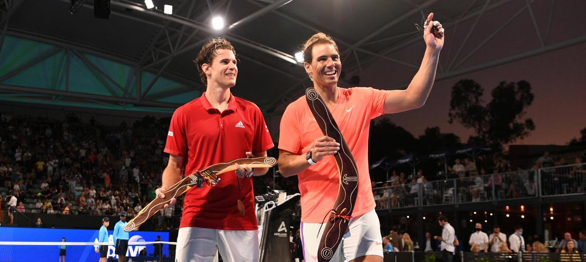 Nadal y Thiem, tras su partido de exhibición en Adelaida.