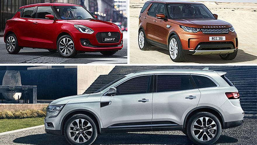 El Suzuki Swift, el Land Rover Discovery y el Renault Koleos.