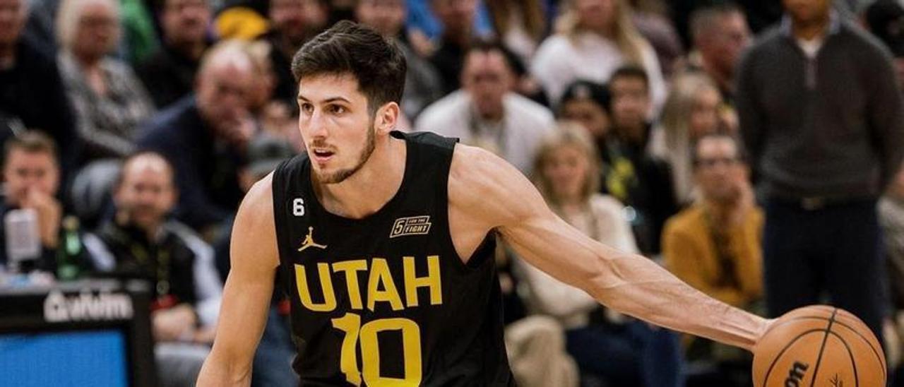 Leandro Bolmaro, en un partido de este curso con los Utah Jazz.