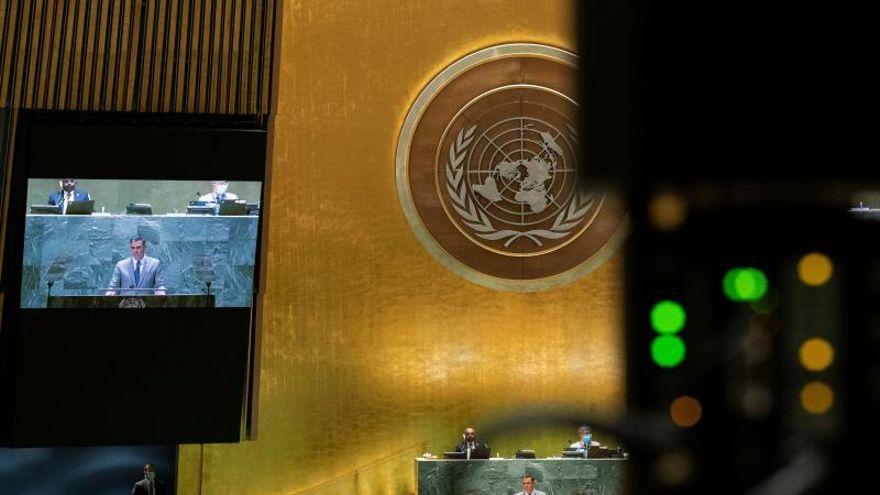 El presidente del Gobierno, Pedro Sánchez, se dirige a la Asamblea General de Naciones Unidas.