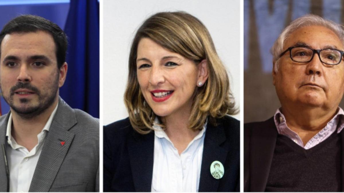 Alberto Garzón, Yolanda Díaz y Manuel Castells.