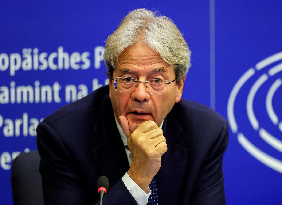 European Commissioner for Economy Paolo Gentiloni attend a press conference at European Parliament session in Strasbourg