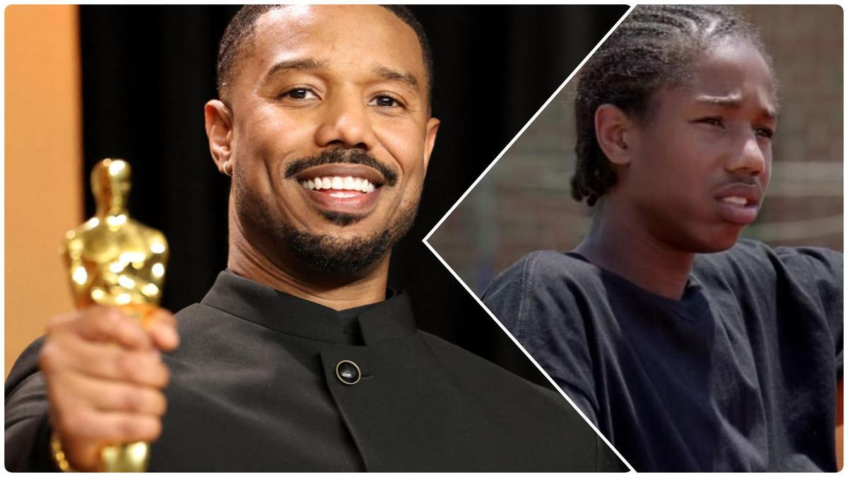 Michael B Jordan con su Oscar al mejor actor por 'Los Pecadores', y con 15 años, en la mítica serie 'The Wire'.