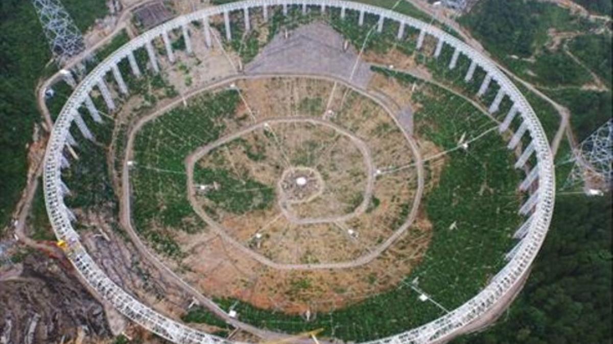 Vista aérea del radiotelescopio FAST.